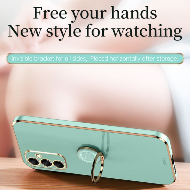 For Samsung Galaxy A55 XINLI Straight Edge 6D Electroplate TPU Phone Case with Ring Holder(Mint Green) - Galaxy Phone Cases by XINLI | Online Shopping South Africa | PMC TechLife