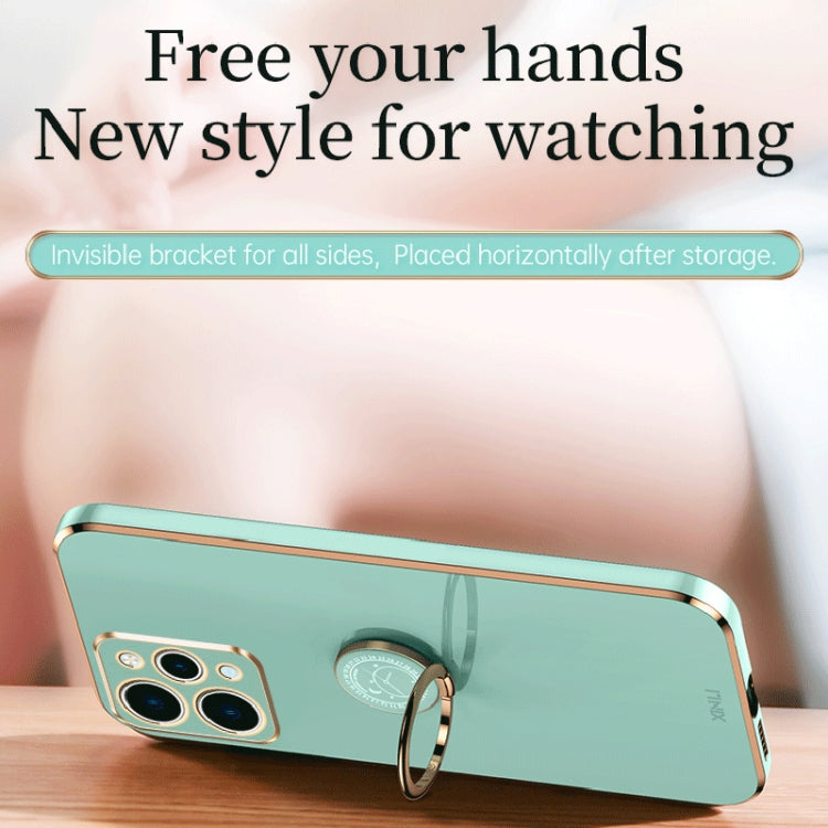 For Xiaomi Redmi 12 4G XINLI Straight Edge 6D Electroplate TPU Phone Case with Ring Holder(Mint Green) - Xiaomi Cases by XINLI | Online Shopping South Africa | PMC TechLife | Buy Now Pay Later Mobicred