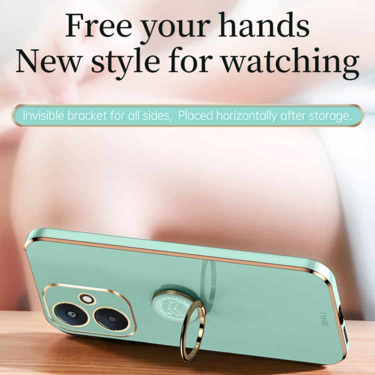 For Xiaomi Redmi 13C 5G XINLI Straight Edge 6D Electroplate TPU Phone Case with Ring Holder(Mint Green) - 13C Cases by XINLI | Online Shopping South Africa | PMC TechLife | Buy Now Pay Later Mobicred