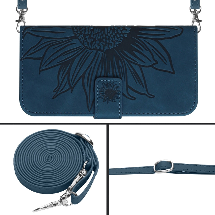 For Xiaomi Redmi 12 4G Global Skin Feel Sun Flower Embossed Flip Leather Phone Case with Lanyard(Inky Blue) - Xiaomi Cases by PMC TechLife | Online Shopping South Africa | PMC TechLife | Buy Now Pay Later Mobicred