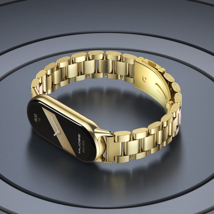 For Xiaomi Mi Band 8 / 9 / 9 NFC Mijobs Three Bead Stainless Steel Watch Band(Light Gold) - Watch Bands by MIJOBS | Online Shopping South Africa | PMC TechLife | Buy Now Pay Later Mobicred