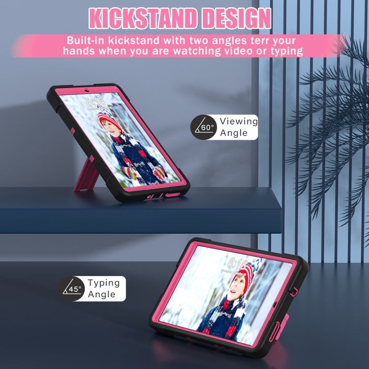 For Lenovo Tab M8 4th Gen Contrast Color Silicone Hybrid PC Tablet Case with Holder(Black Rose Red) - free shipping - PMC TechLife - Order now!