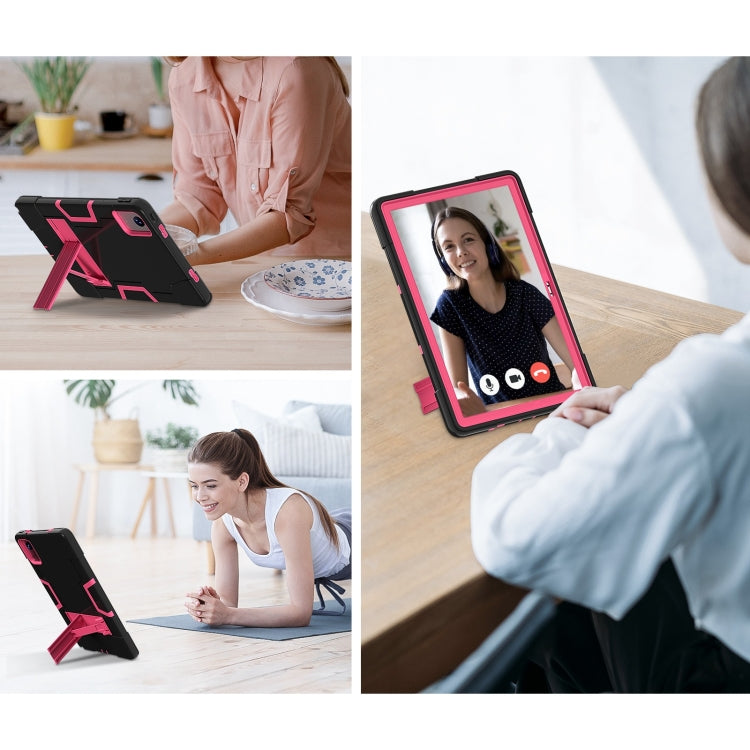 For Lenovo Tab M11/ Xiaoxin Pad 11 2024 Contrast Color Silicone Hybrid PC Tablet Case with Holder(Black Rose Red) - Lenovo by PMC Jewellery | Online Shopping South Africa | PMC Jewellery | Buy Now Pay Later Mobicred