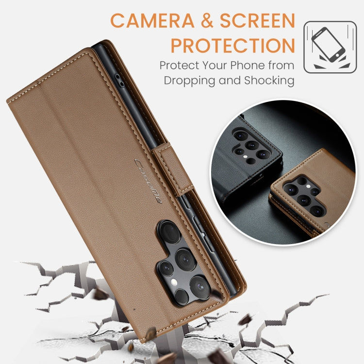 For Samsung Galaxy S23 Ultra 5G CaseMe 023 Butterfly Buckle Litchi Texture RFID Anti-theft Leather Phone Case(Brown) - free shipping - PMC TechLife - Order now!