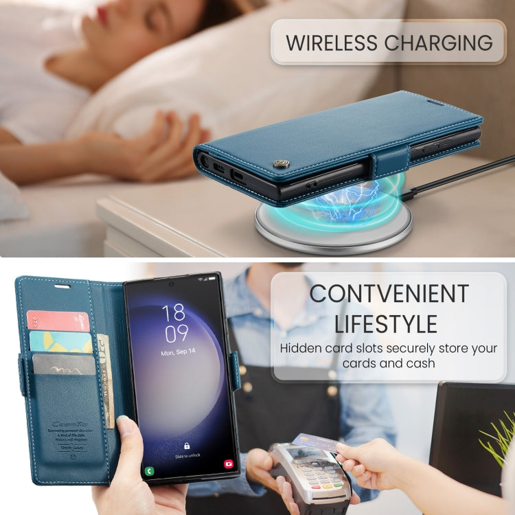For Samsung Galaxy S24 Ultra CaseMe 023 Butterfly Buckle Litchi Texture RFID Anti-theft Leather Phone Case(Blue) - free shipping - PMC TechLife - Order now!