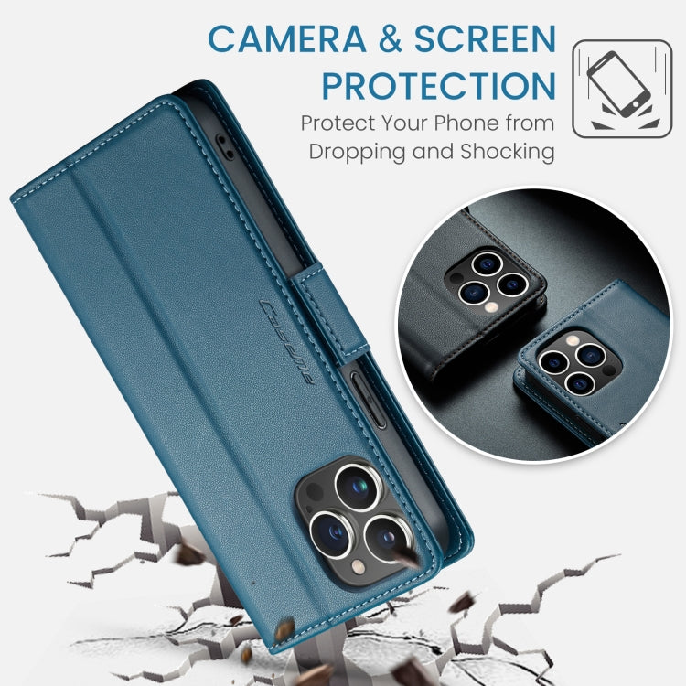 For iPhone 15 Pro Max CaseMe 023 Butterfly Buckle Litchi Texture RFID Anti-theft Leather Phone Case(Blue) - free shipping - PMC Jewellery - Order now!