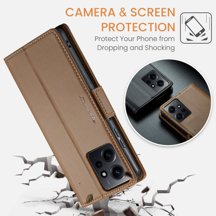 For Xiaomi Redmi Note 12 4G Global CaseMe 023 Butterfly Buckle Litchi Texture RFID Anti-theft Leather Phone Case(Brown) - free shipping - PMC Jewellery - Order now!