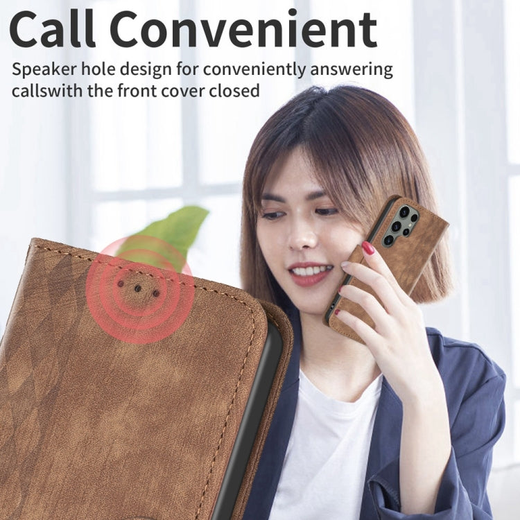 For Samsung Galaxy S23 Ultra 5G Plaid Embossed Leather Phone Case(Brown) - free shipping - PMC TechLife - Order now!
