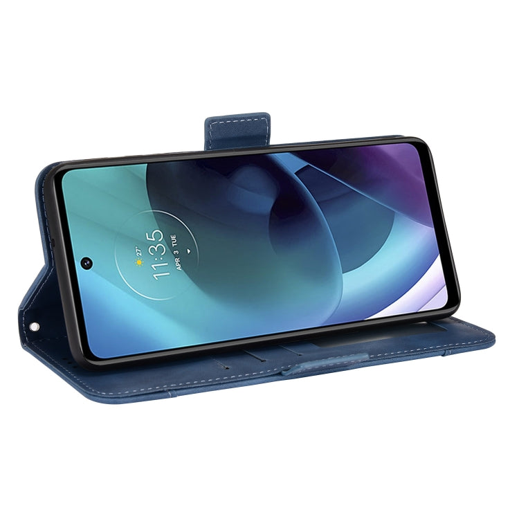For Motorola Moto G52J 5G Skin Feel Calf Texture Card Slots Leather Phone Case(Blue) - Motorola Cases by PMC TechLife | Online Shopping South Africa | PMC TechLife | Buy Now Pay Later Mobicred