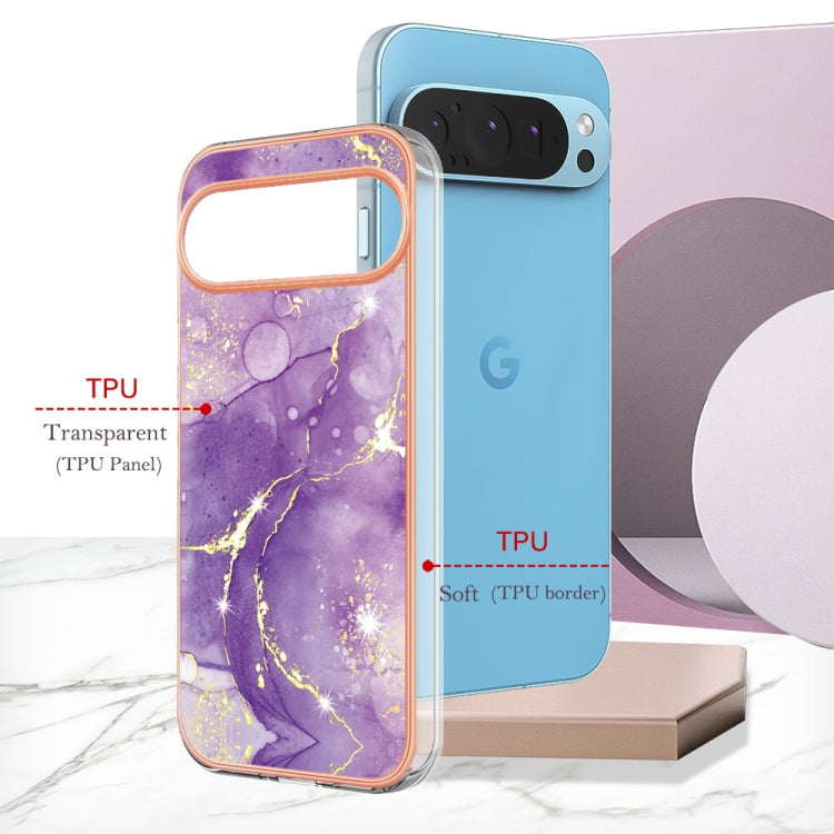 For Google Pixel 9 / 9 Pro Electroplating Marble Dual-side IMD Phone Case(Purple 002) - Google Cases by PMC TechLife | Online Shopping South Africa | PMC TechLife | Buy Now Pay Later Mobicred