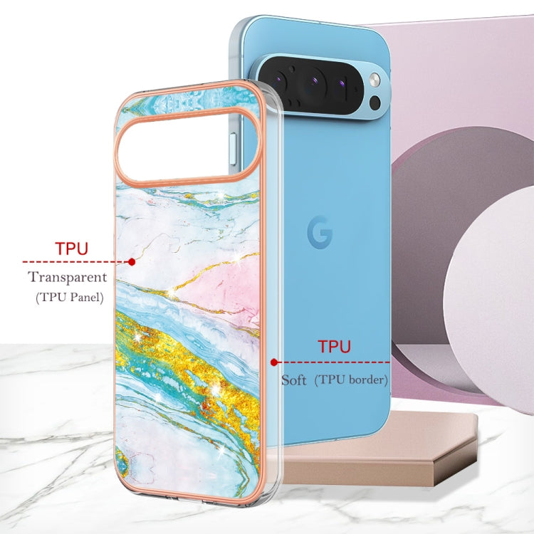 For Google Pixel 9 / 9 Pro Electroplating Marble Dual-side IMD Phone Case(Green 004) - Google Cases by PMC TechLife | Online Shopping South Africa | PMC TechLife | Buy Now Pay Later Mobicred