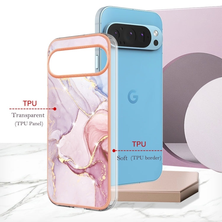 For Google Pixel 9 / 9 Pro Electroplating Marble Dual-side IMD Phone Case(Rose Gold 005) - Google Cases by PMC TechLife | Online Shopping South Africa | PMC TechLife | Buy Now Pay Later Mobicred