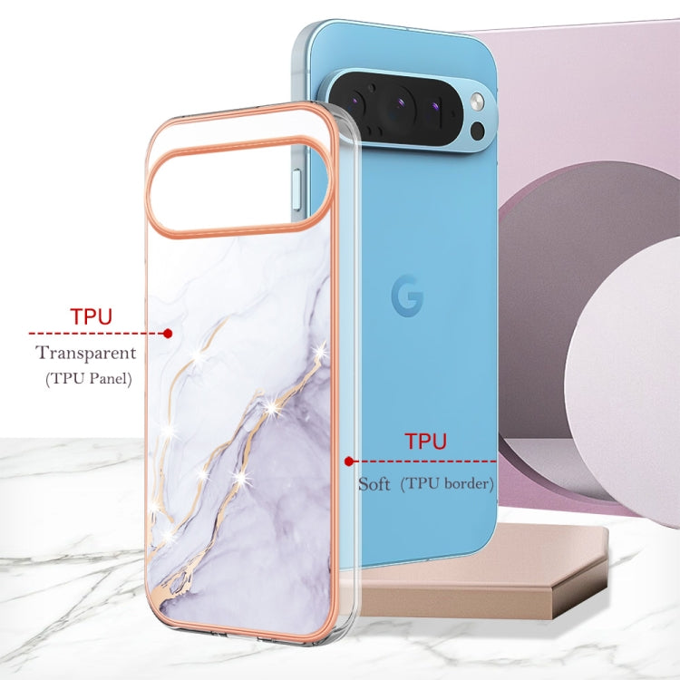 For Google Pixel 9 Pro XL Electroplating Marble Dual-side IMD Phone Case(White 006) - Google Cases by PMC TechLife | Online Shopping South Africa | PMC TechLife | Buy Now Pay Later Mobicred