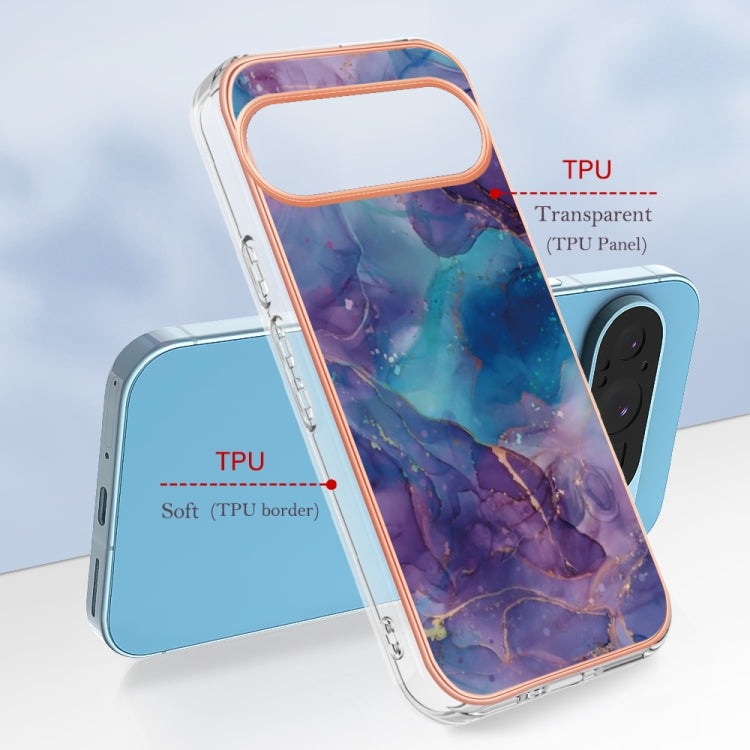 For Google Pixel 9 / 9 Pro Electroplating Marble Dual-side IMD Phone Case(Purple 016) - Google Cases by PMC TechLife | Online Shopping South Africa | PMC TechLife | Buy Now Pay Later Mobicred
