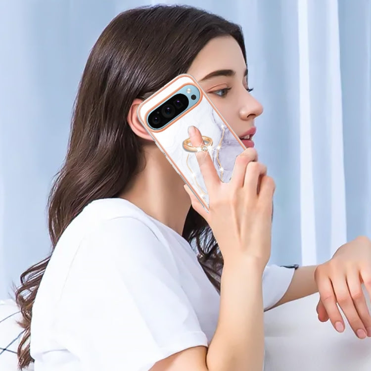 For Google Pixel 9 / 9 Pro Electroplating Marble IMD TPU Phone Case with Ring Holder(White 006) - Google Cases by PMC TechLife | Online Shopping South Africa | PMC TechLife | Buy Now Pay Later Mobicred