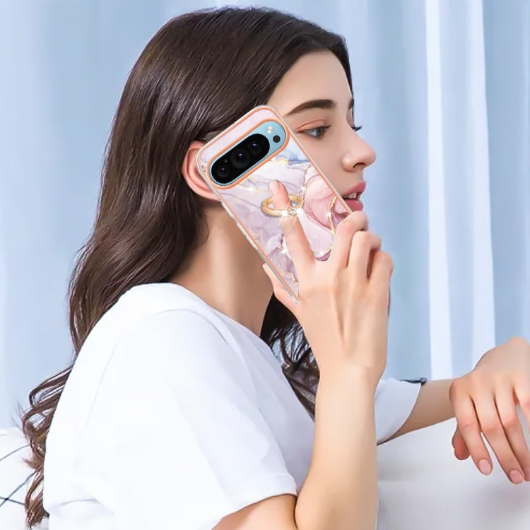 For Google Pixel 9 / 9 Pro Electroplating Marble IMD TPU Phone Case with Ring Holder(Rose Gold 005) - Google Cases by PMC TechLife | Online Shopping South Africa | PMC TechLife | Buy Now Pay Later Mobicred