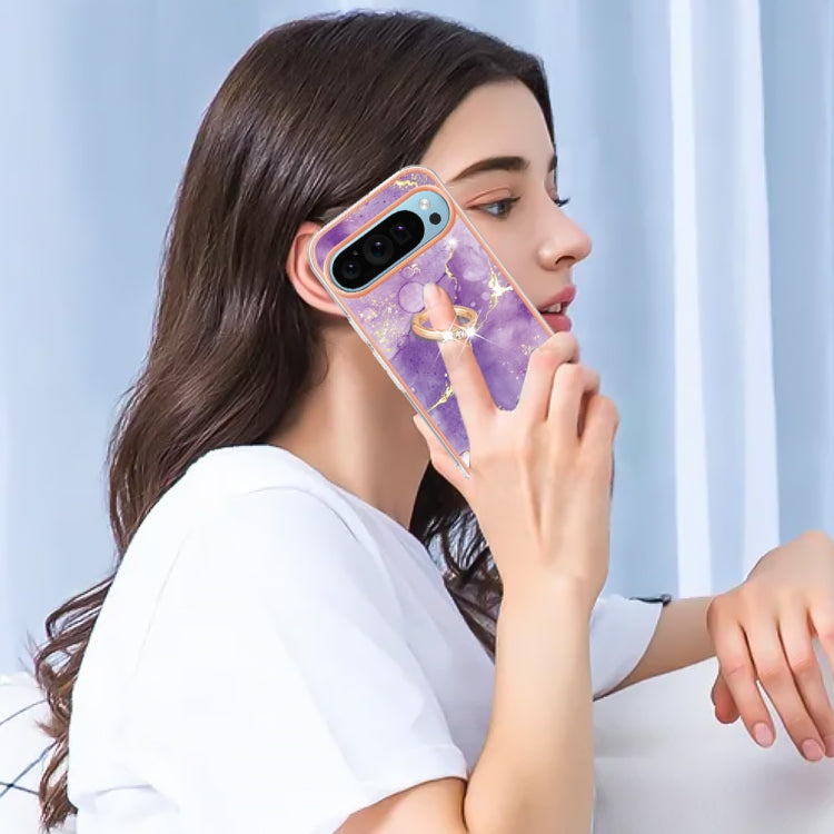 For Google Pixel 9 / 9 Pro Electroplating Marble IMD TPU Phone Case with Ring Holder(Purple 002) - Google Cases by PMC TechLife | Online Shopping South Africa | PMC TechLife | Buy Now Pay Later Mobicred