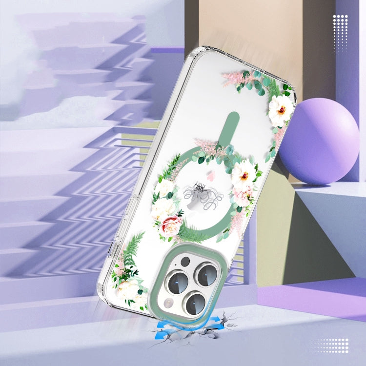 For iPhone 14 Pro MagSafe Magnetic TPU Phone Case(White Pink Rose) - iPhone 14 Pro Cases by PMC TechLife | Online Shopping South Africa | PMC TechLife