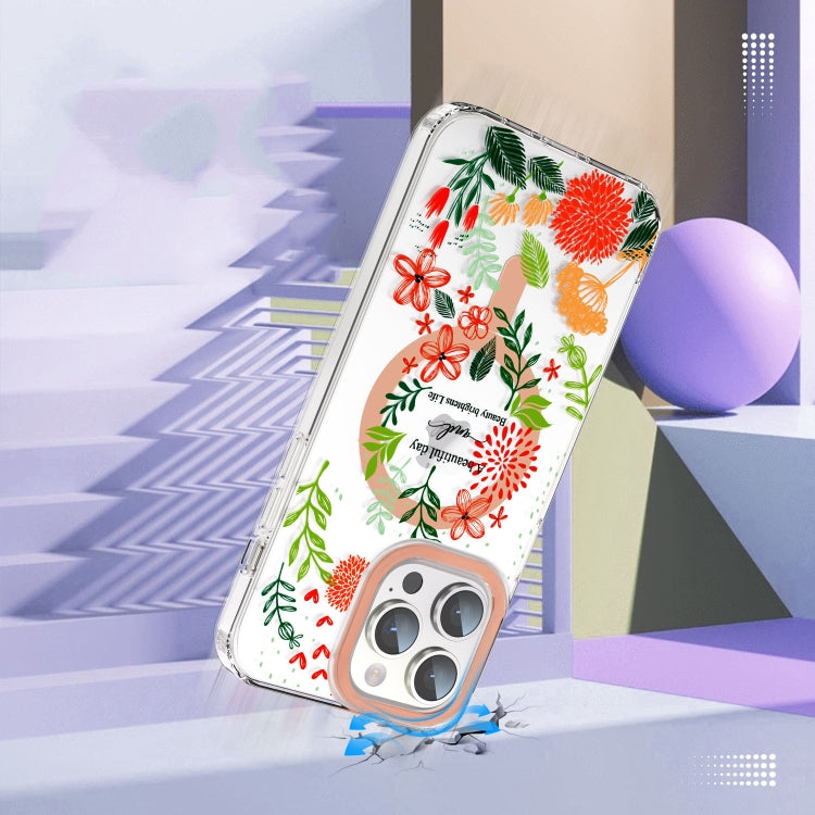 For iPhone 13 Pro MagSafe Magnetic TPU Phone Case(Red Flowers and Green Leaves) - iPhone 13 Pro Cases by PMC TechLife | Online Shopping South Africa | PMC TechLife