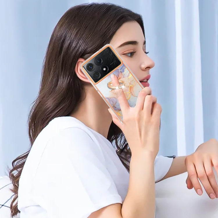 For Xiaomi Poco X6 Pro / Redmi K70E Electroplating IMD TPU Phone Case with Ring(White Marble) - K70E Cases by PMC TechLife | Online Shopping South Africa | PMC TechLife | Buy Now Pay Later Mobicred