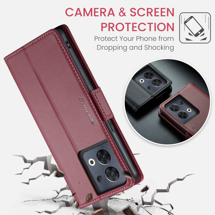 For OPPO Reno8 Pro 5G Global CaseMe 023 Butterfly Buckle Litchi Texture RFID Anti-theft Leather Phone Case(Wine Red) - OPPO Cases by CaseMe | Online Shopping South Africa | PMC Jewellery | Buy Now Pay Later Mobicred