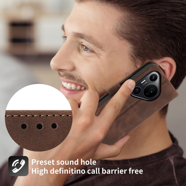 For Huawei Pura 70 Pro / Pura 70 Pro+ Skin-feel Flowers Embossed Wallet Leather Phone Case(Brown) - Huawei Cases by PMC Jewellery | Online Shopping South Africa | PMC Jewellery | Buy Now Pay Later Mobicred