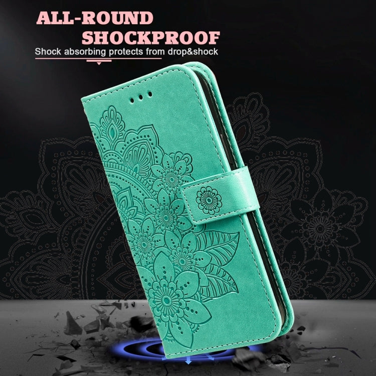 For Xiaomi 14 Ultra 7-petal Flowers Embossing Leather Phone Case(Green) - 14 Ultra Cases by PMC TechLife | Online Shopping South Africa | PMC TechLife | Buy Now Pay Later Mobicred