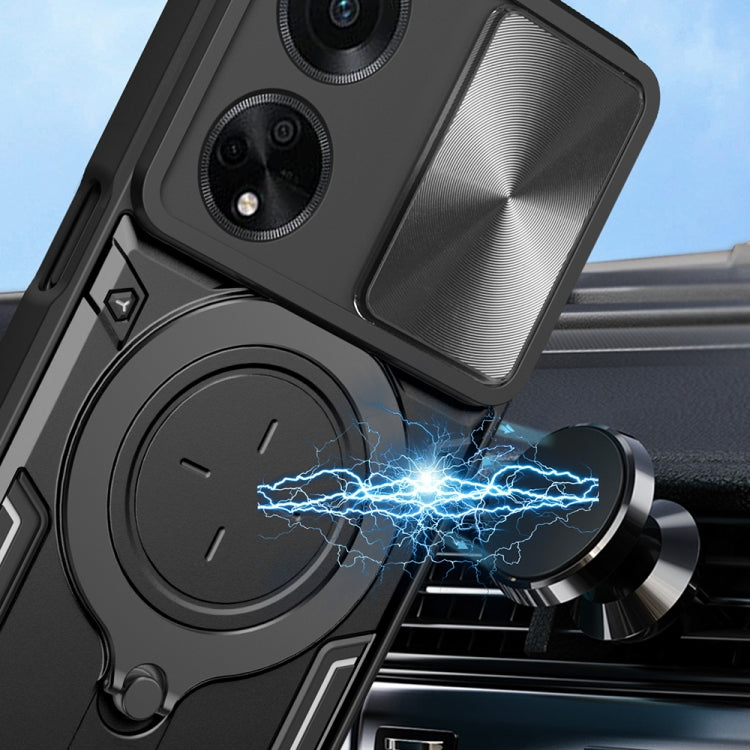 For OPPO F23 5G India / A98 5G / A1 5G CD Texture Sliding Camshield Magnetic Holder Phone Case(Silver) - OPPO Cases by PMC TechLife | Online Shopping South Africa | PMC TechLife | Buy Now Pay Later Mobicred