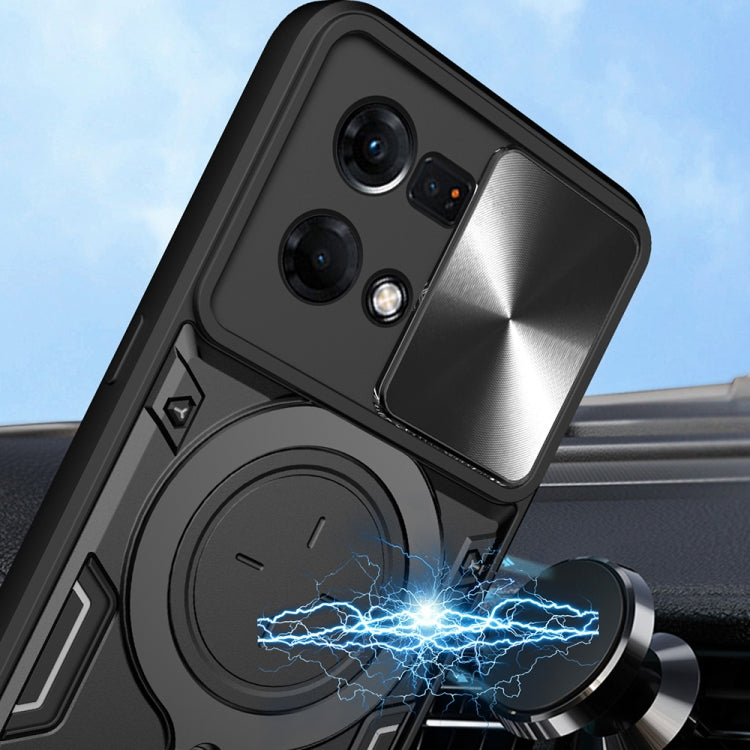 For OPPO Reno7 4G / F21 Pro 4G CD Texture Sliding Camshield Magnetic Holder Phone Case(Black) - OPPO Cases by PMC TechLife | Online Shopping South Africa | PMC TechLife | Buy Now Pay Later Mobicred