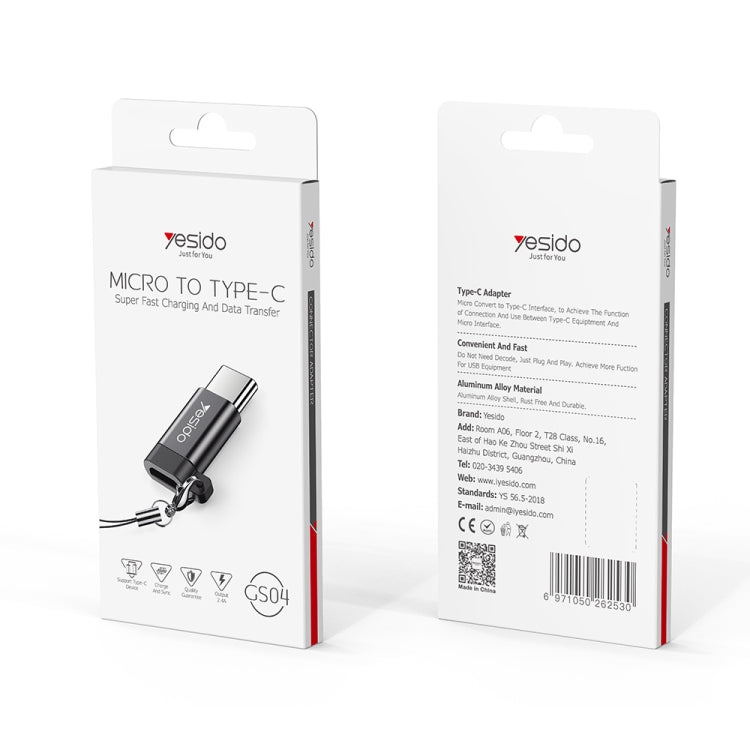 Yesido GS04 Type-C to Micro USB Mini Connector Adapter with Keychain(Black) - free shipping - PMC Jewellery - Order now!