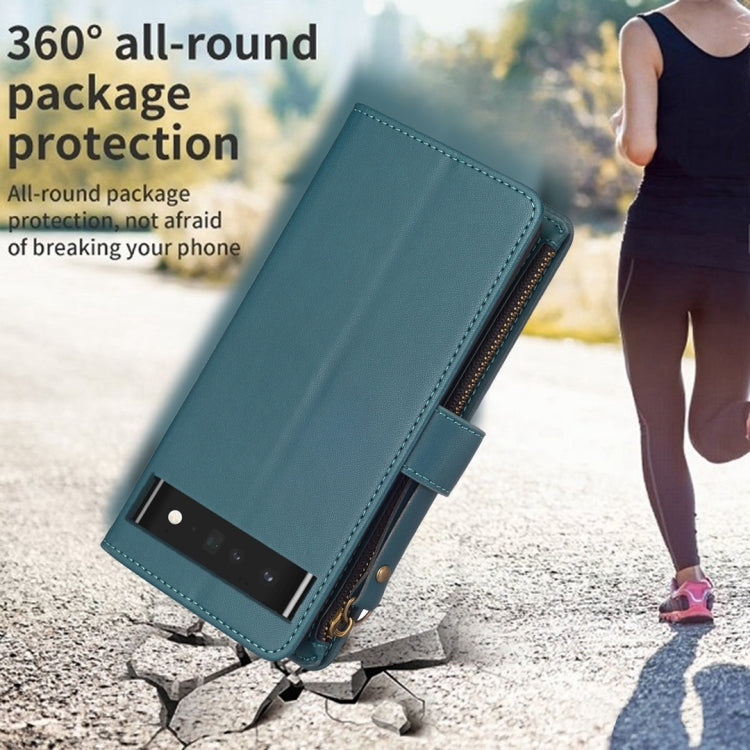 For Google Pixel 7 Pro 9 Card Slots Zipper Wallet Leather Flip Phone Case(Green) - Google Cases by PMC TechLife | Online Shopping South Africa | PMC TechLife | Buy Now Pay Later Mobicred