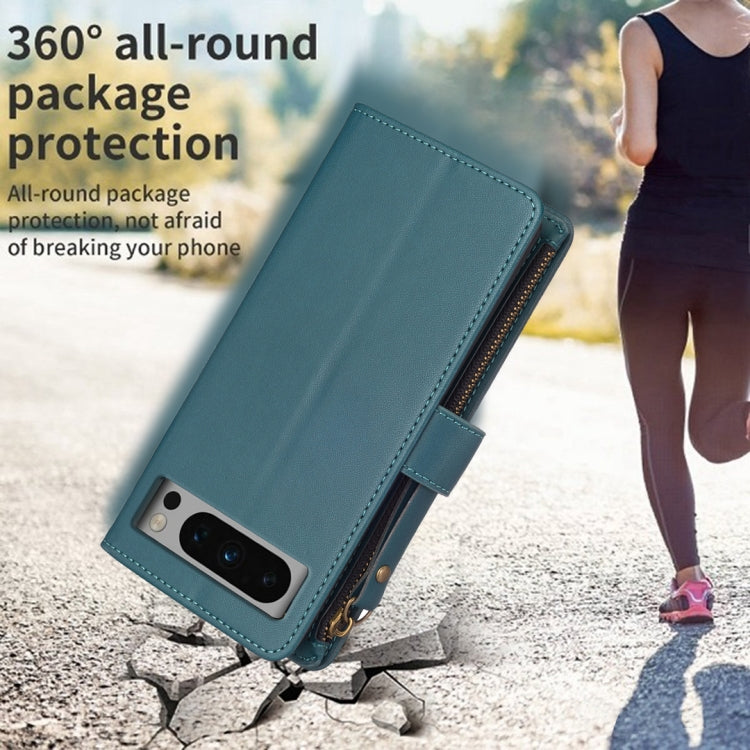 For Google Pixel 8 Pro 9 Card Slots Zipper Wallet Leather Flip Phone Case(Green) - Google Cases by PMC TechLife | Online Shopping South Africa | PMC TechLife | Buy Now Pay Later Mobicred