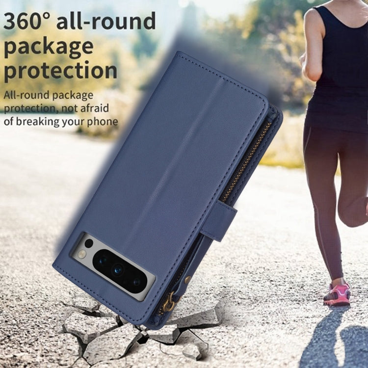 For Google Pixel 8 Pro 9 Card Slots Zipper Wallet Leather Flip Phone Case(Blue) - Google Cases by PMC TechLife | Online Shopping South Africa | PMC TechLife | Buy Now Pay Later Mobicred