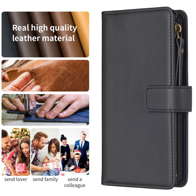 For Xiaomi Redmi 13C 9 Card Slots Zipper Wallet Leather Flip Phone Case(Black) - Xiaomi Cases by PMC TechLife | Online Shopping South Africa | PMC TechLife | Buy Now Pay Later Mobicred