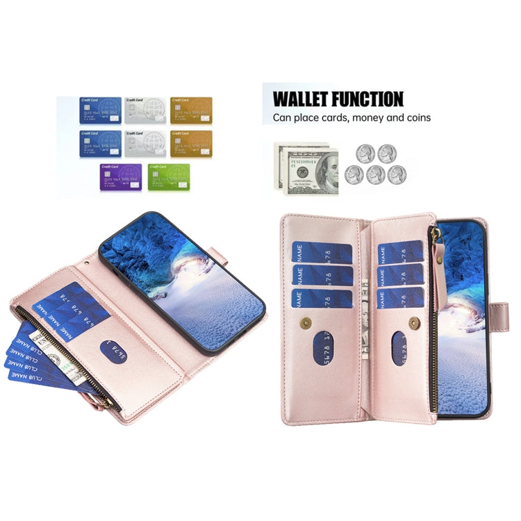 For Xiaomi Redmi Note 13 4G Global 9 Card Slots Zipper Wallet Leather Flip Phone Case(Rose Gold) - Note 13 Cases by PMC TechLife | Online Shopping South Africa | PMC TechLife | Buy Now Pay Later Mobicred