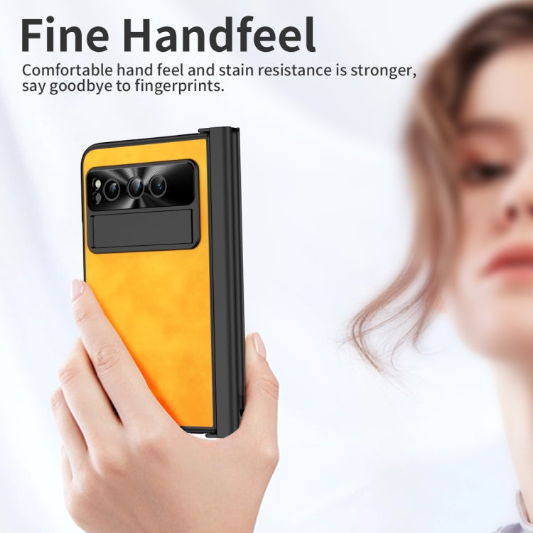 For Google Pixel Fold Integrated Napa Texture All-inclusive Phone Case with Pen Slot(Yellow) - Google Cases by PMC TechLife | Online Shopping South Africa | PMC TechLife | Buy Now Pay Later Mobicred