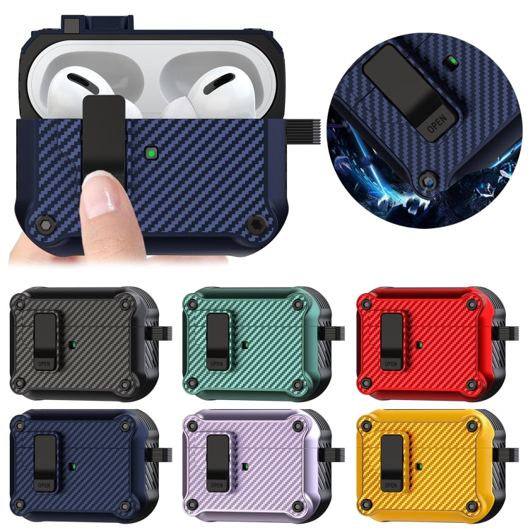 For AirPods Pro Carbon Fiber Magnetic Automatic Switch Earphone Protective Case(Blue) - For AirPods Pro by PMC Jewellery | Online Shopping South Africa | PMC Jewellery | Buy Now Pay Later Mobicred
