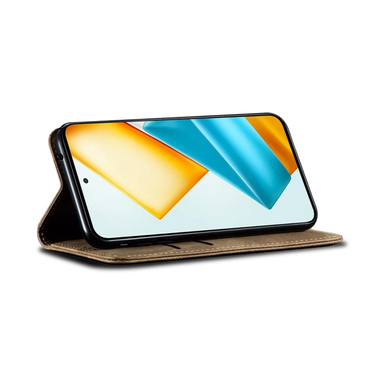 For Honor Magic6 Lite / X9b 5G Denim Texture Flip Leather Phone Case(Khaki) - Honor Cases by PMC TechLife | Online Shopping South Africa | PMC TechLife | Buy Now Pay Later Mobicred