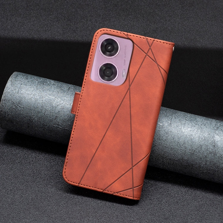 For Motorola Moto G34 5G Magnetic Buckle Rhombus Texture Leather Phone Case(Brown) - Motorola Cases by PMC TechLife | Online Shopping South Africa | PMC TechLife