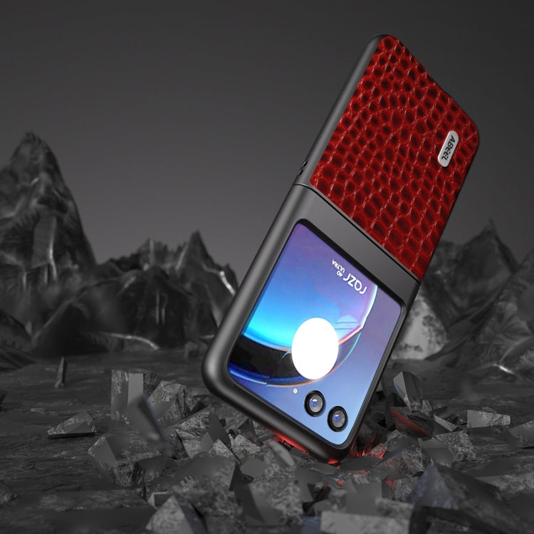 For Motorola Razr 40 Ultra ABEEL Genuine Leather Crocodile Pattern Black Edge Phone Case(Red) - Motorola Cases by PMC TechLife | Online Shopping South Africa | PMC TechLife | Buy Now Pay Later Mobicred