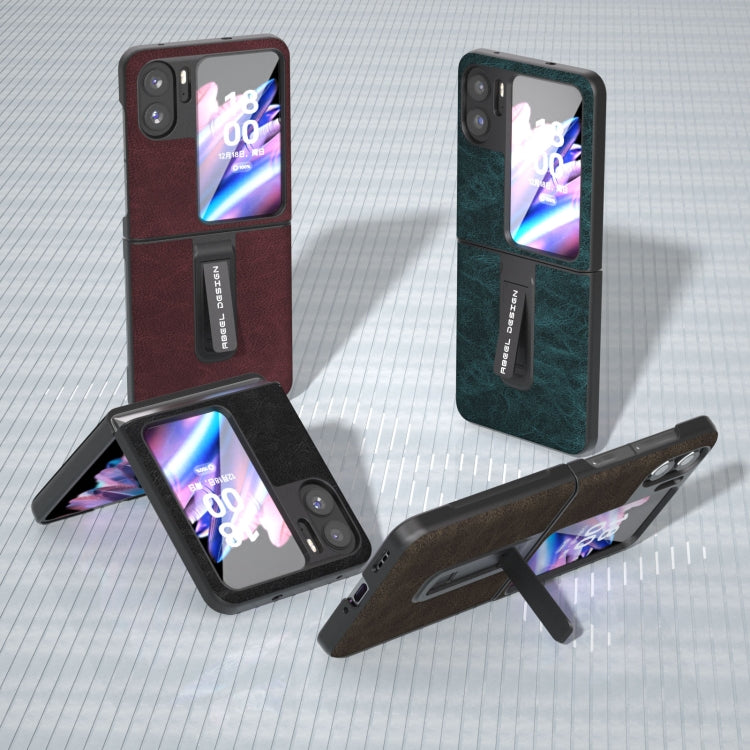 For OPPO Find N2 Flip ABEEL Dream Litchi Texture PU Phone Case with Holder(Khaki) - Find N2 Flip Cases by PMC TechLife | Online Shopping South Africa | PMC TechLife
