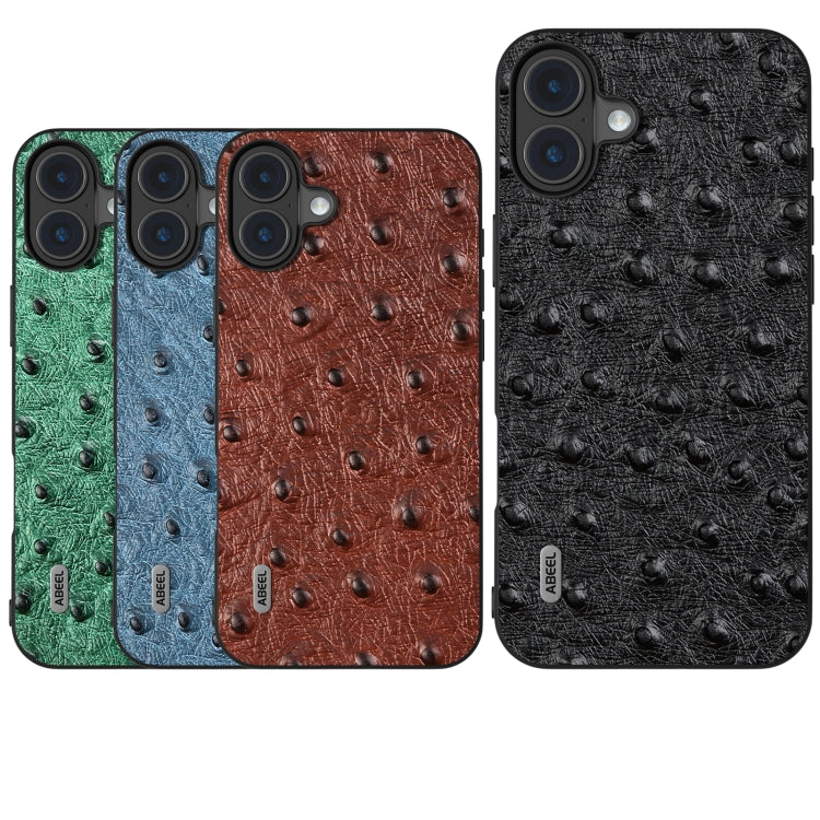 For iPhone 16 Plus ABEEL Genuine Leather Ostrich Texture Phone Case(Green) - iPhone 16 Plus Cases by PMC TechLife | Online Shopping South Africa | PMC TechLife | Buy Now Pay Later Mobicred