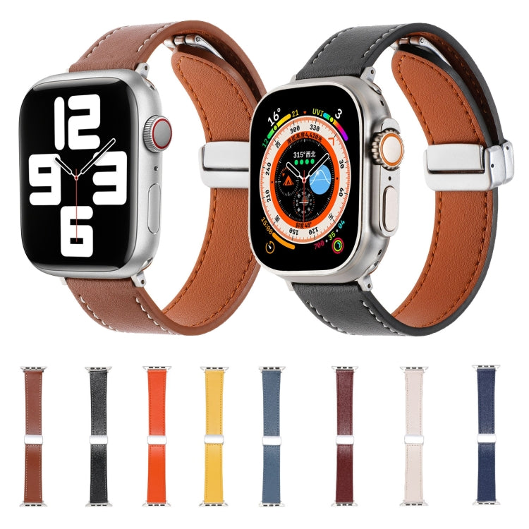 For Apple Watch SE 2023 44mm Magnetic Buckle Skin Feel Leather Watch Band(Black) - Watch Bands by PMC TechLife | Online Shopping South Africa | PMC TechLife | Buy Now Pay Later Mobicred