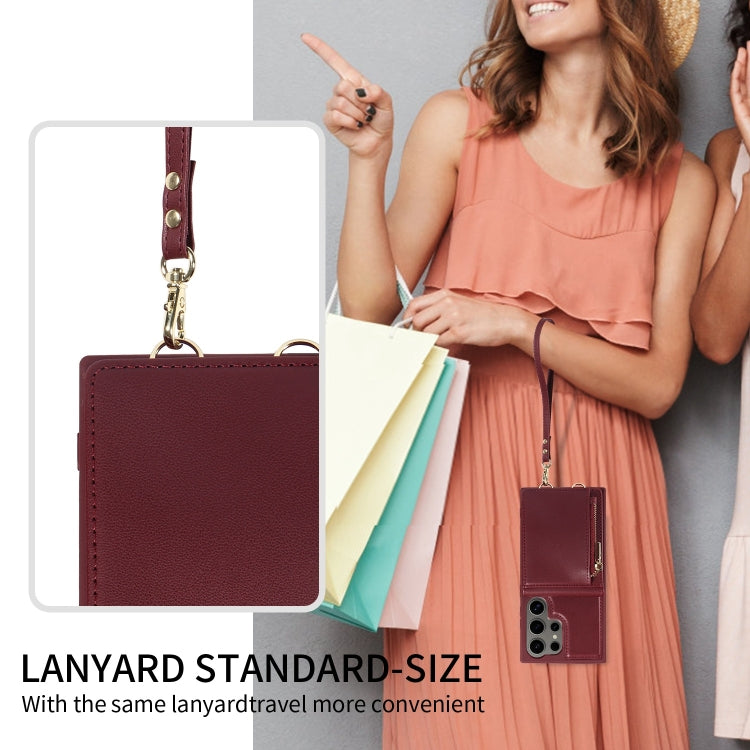 For Samsung Galaxy S24 Ultra 5G Crossbody Lanyard Zipper Wallet Leather Phone Case(Wine Red) - Galaxy S24 Ultra 5G Cases by PMC Jewellery | Online Shopping South Africa | PMC Jewellery | Buy Now Pay Later Mobicred