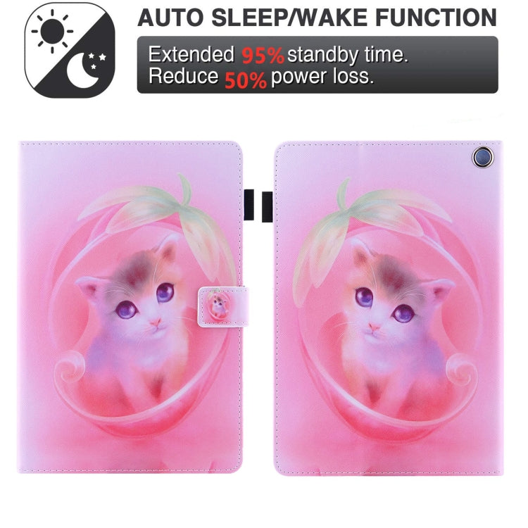 For Amazon Fire Max 11 2023 Colored Drawing Leather Smart Tablet Case(Pink Cat) - Amazon by PMC TechLife | Online Shopping South Africa | PMC TechLife | Buy Now Pay Later Mobicred
