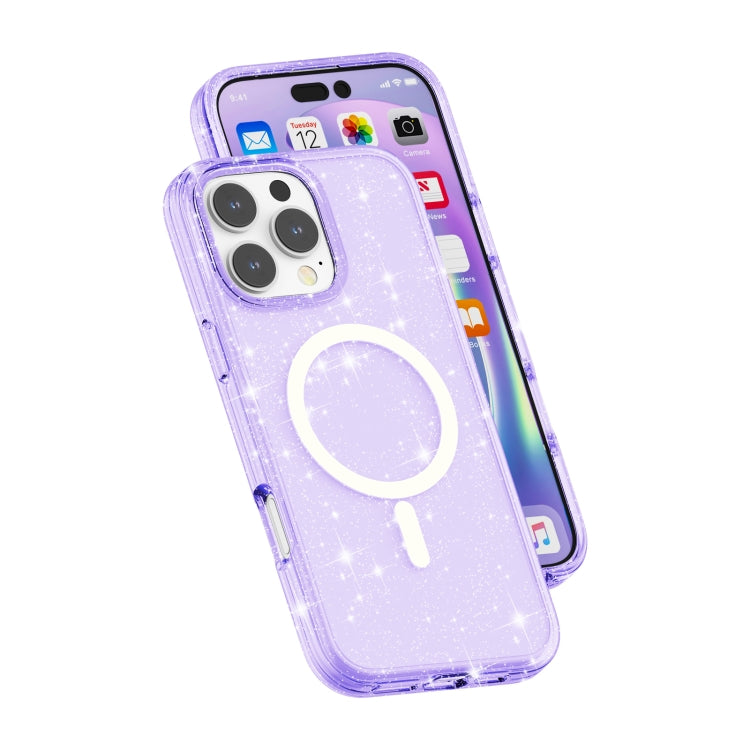 For iPhone 16 Pro Terminator Style Glitter Powder MagSafe Magnetic Phone Case(Purple) - iPhone 16 Pro Cases by PMC TechLife | Online Shopping South Africa | PMC TechLife | Buy Now Pay Later Mobicred