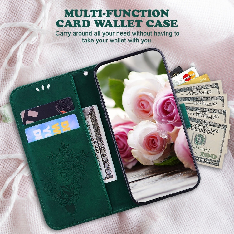 For Motorola Moto G Power 5G 2024 Butterfly Rose Embossed Leather Phone Case(Green) - Motorola Cases by PMC Jewellery | Online Shopping South Africa | PMC Jewellery | Buy Now Pay Later Mobicred