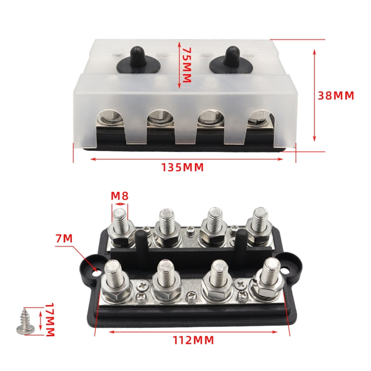 CP-3156 M8 RV Modified Yacht Double-row 4-way Busbar with Dust Cover - Booster Cable & Clip by PMC TechLife | Online Shopping South Africa | PMC TechLife | Buy Now Pay Later Mobicred