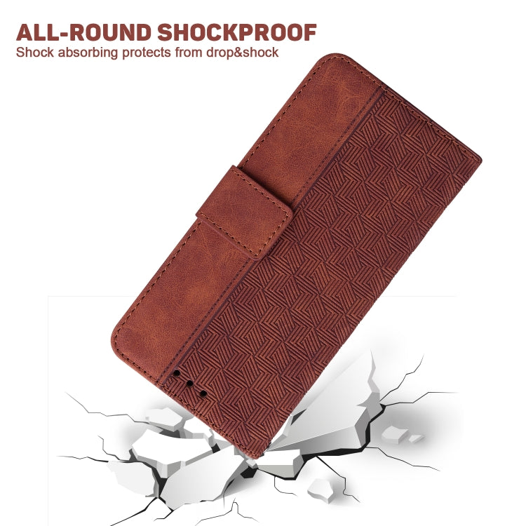 For iPhone 16e Geometric Embossed Leather Phone Case(Brown) - iPhone 16e Cases by PMC TechLife | Online Shopping South Africa | PMC TechLife | Buy Now Pay Later Mobicred