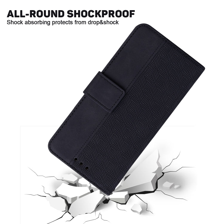 For iPhone 16e Geometric Embossed Leather Phone Case(Black) - iPhone 16e Cases by PMC TechLife | Online Shopping South Africa | PMC TechLife | Buy Now Pay Later Mobicred